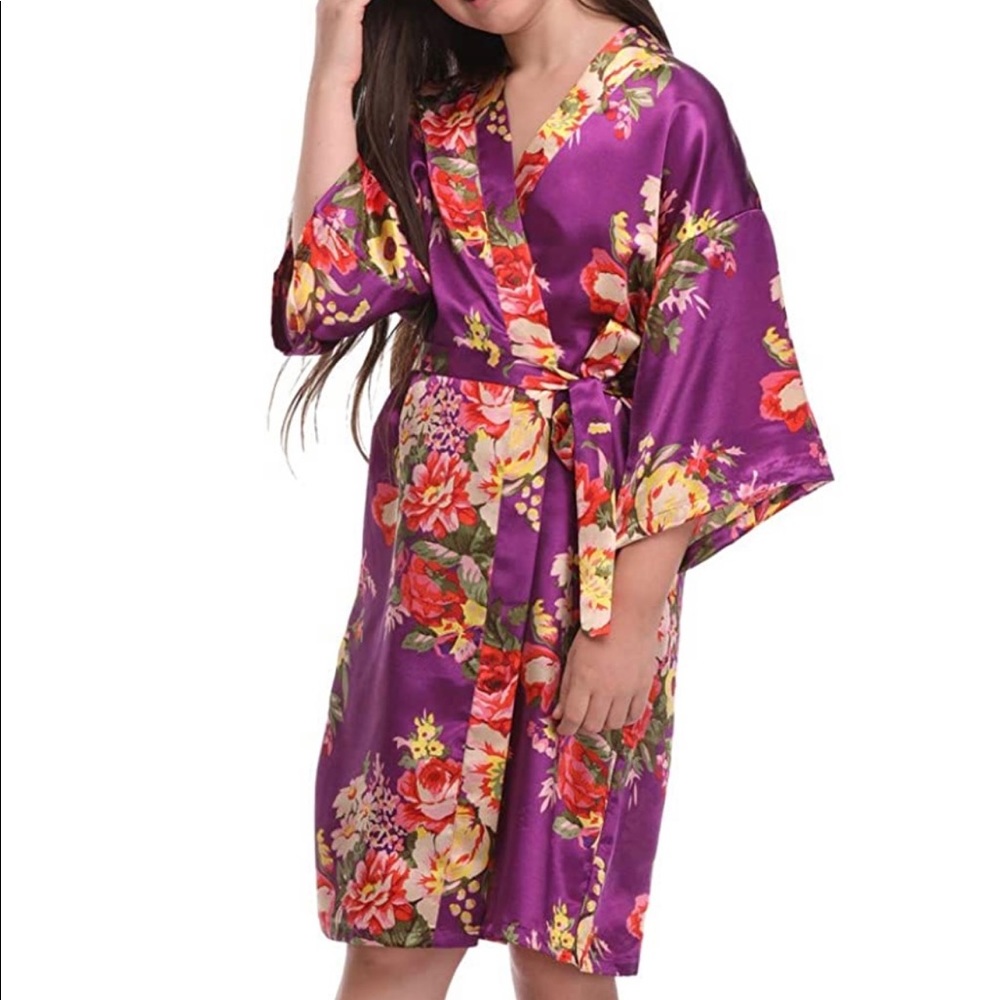 Girls Floral Satin Robe - Picture 2 of 4